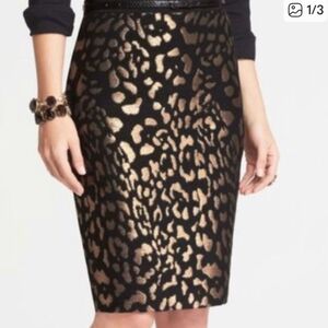 Ann Taylor Black & Gold Midi Pencil Skirt